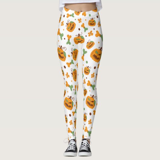 Jack-o'-Lantern & Botten Spooky Halloween Party Leggings (Voorkant)