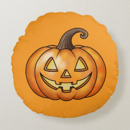 Jack O Lantern Cartoon Pompoen Sinaasappel Hallowe Rond Kussen