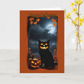 Jack-O-Lantern Cat Halloween Kaart (Gele Bloem)