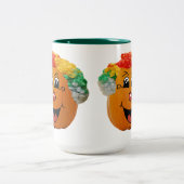 Jack o' Lantern Clown Face, Halloween Pumpkin Tweekleurige Koffiemok (Center)