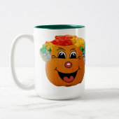 Jack o' Lantern Clown Face, Halloween Pumpkin Tweekleurige Koffiemok (Links)