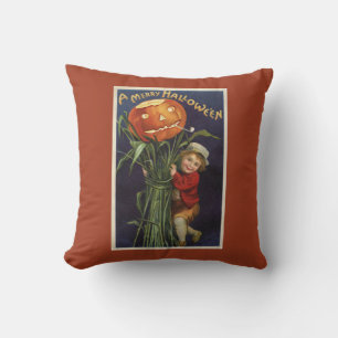  Jack-o-Lantern Cornstalk en Boy Halloween Kussen