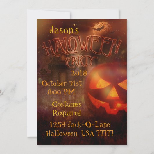 Jack-O-Lantern Creepy House Halloween Party Kaart (Voorkant)