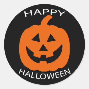 Jack-O-Lantern Curve Tekst Happy Halloween op zwar Ronde Sticker