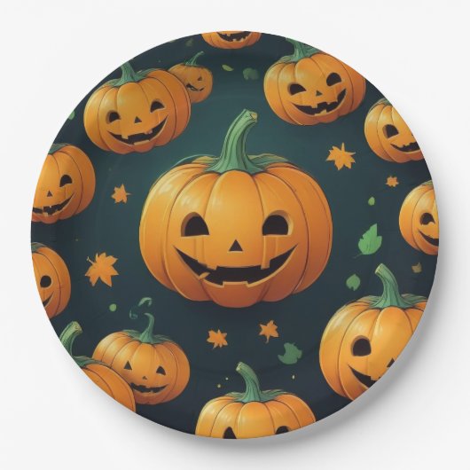 Jack-O-Lantern Delight - Pompoen Patroon Papieren Bordje (Voorkant)