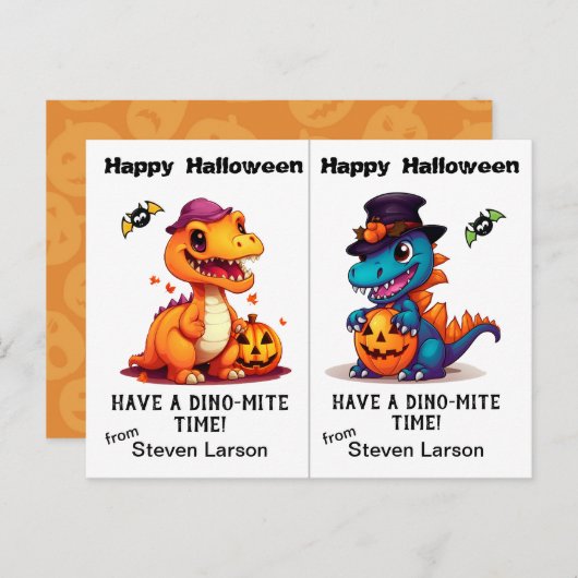 Jack o' Lantern Dinosaurs School Party Halloween Briefkaart (Voorkant / Achterkant)