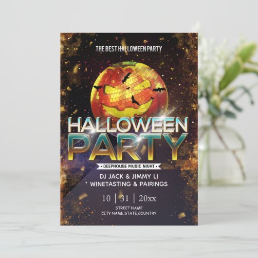 Jack-O-Lantern Disco Ball Adult Halloween Party Kaart (Staand voorkant)
