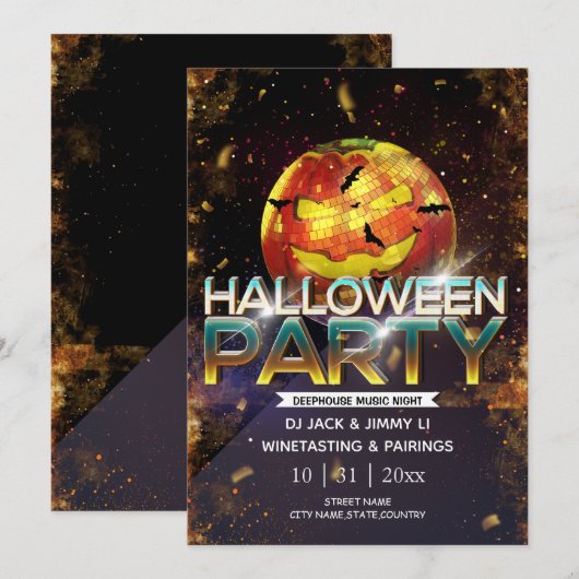 Jack-O-Lantern Disco Ball Adult Halloween Party Kaart (Voorkant / Achterkant)