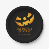 Jack-O-Lantern eet Drink en ben eng Papieren Bordje (Voorkant)