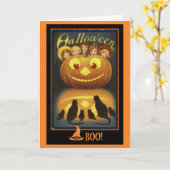 Jack o' Lantern en Black Cats  Halloween Kaart (Gele Bloem)