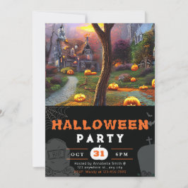 Jack-O' Lantern en Griezelhuis Zwarte Halloween Kaart