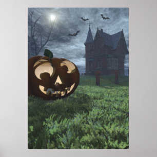 Jack-O-Lantern en Haunted House Halloween Poster