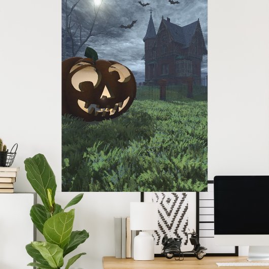 Jack-O-Lantern en Haunted House Halloween Poster (Thuiskantoor)