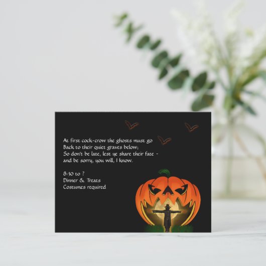 Jack o Lantern en Scarecrow Halloween Party Kaart (Staand voorkant)