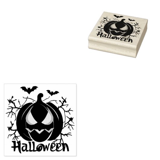 Jack-O-Lantern en vleermuizen Rubberstempel (Gestempeld)