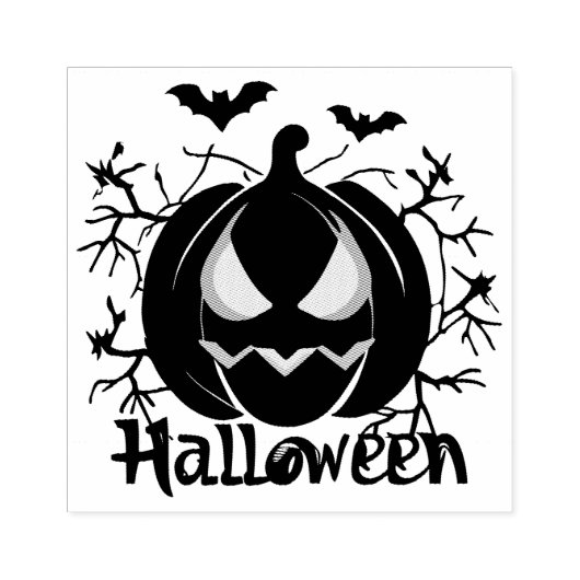 Jack-O-Lantern en vleermuizen Rubberstempel (Afrduk)