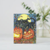 Jack-O'-Lantern en zwarte katten Briefkaart (Staand voorkant)