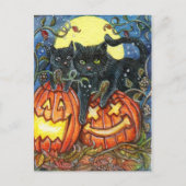 Jack-O'-Lantern en zwarte katten Briefkaart (Voorkant)