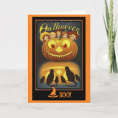 Jack o' Lantern en Zwarte Katten Vintage Halloween Kaart (Voorkant)