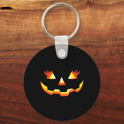 Jack O Lantern Face Pumpkin Eyelashes Halloween Co Sleutelhanger (Voorkant)