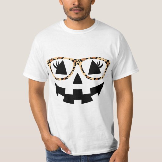 Jack O Lantern Face Pumpkin Hallowen Leopard Print T-shirt (Voorkant)