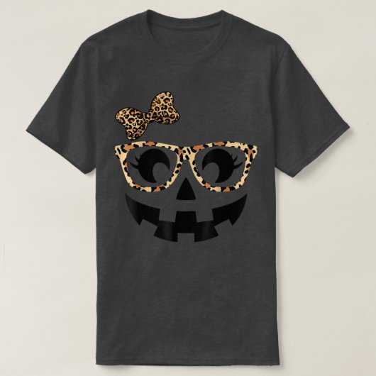 Jack O Lantern Face Pumpkin Hallowen Leopard Print T-shirt (Design voorkant)