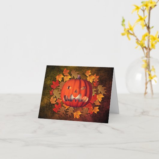 Jack O Lantern Fall Leaves Halloween Note Kaart (Gele Bloem)