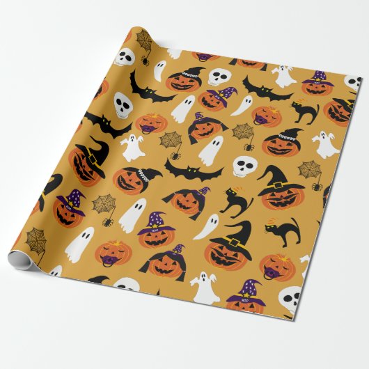 Jack o Lantern Familie patroon Cadeaupapier (Uitgerold)