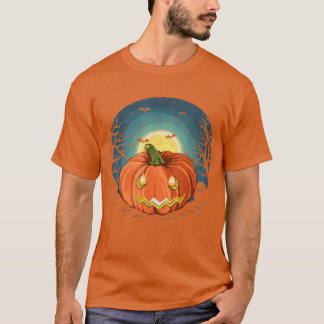 Jack O Lantern Flying Bat Full Moon Spooky Halowe T-shirt