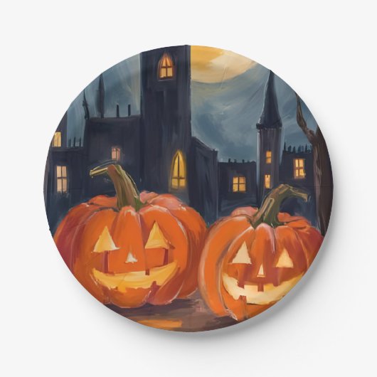 Jack-O-Lantern Fright | Halloween Spooky Painted Papieren Bordje (Voorkant)