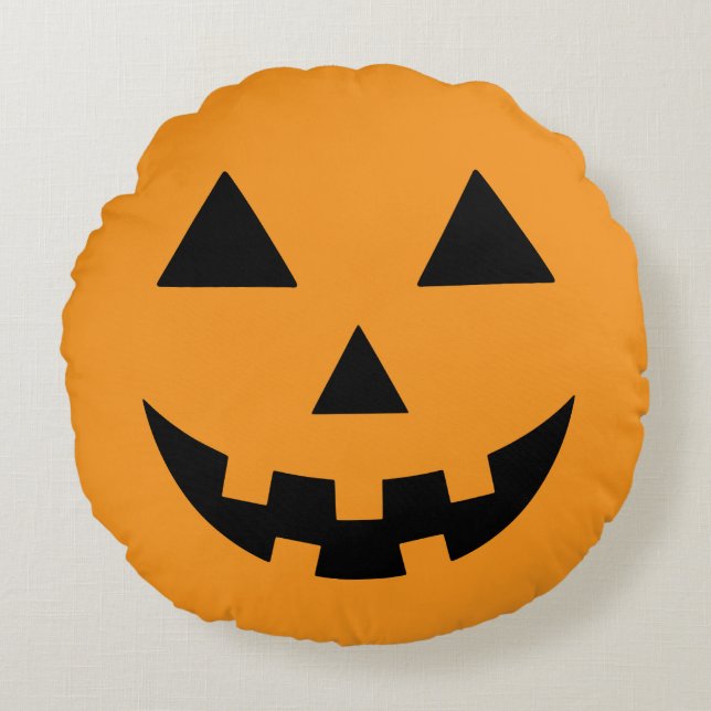 Jack O Lantern Gezicht Halloween Pompoen Rond Kussen (Voorkant)