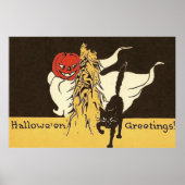 Jack O' Lantern Ghost Black Cat Cornstalk Poster (Voorkant)