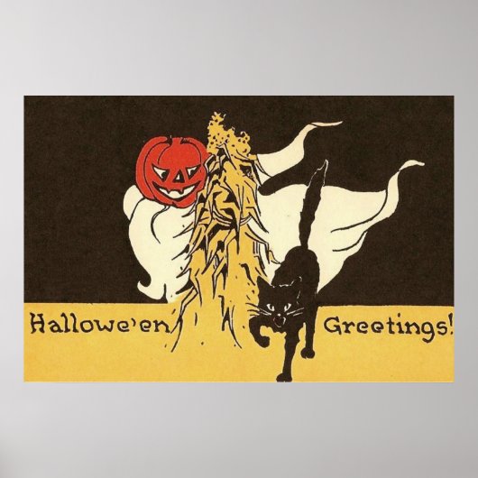 Jack O' Lantern Ghost Black Cat Cornstalk Poster (Voorkant)