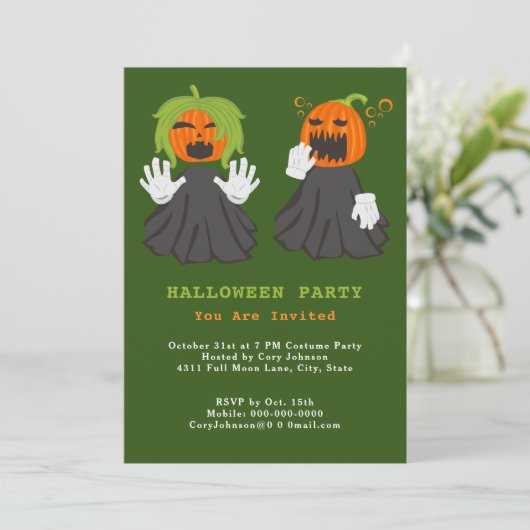 Jack o' Lantern Ghouls Pumpkins Halloween Party Kaart (Staand voorkant)