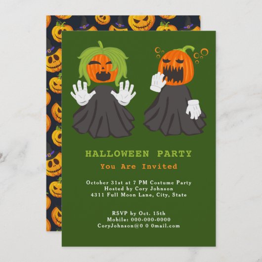 Jack o' Lantern Ghouls Pumpkins Halloween Party Kaart (Voorkant / Achterkant)