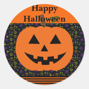 Jack-o-Lantern glimlachend gezicht Oranje zwarte C Ronde Sticker