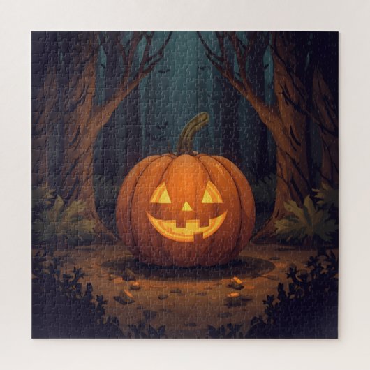 Jack O' Lantern gloeit in het bos Legpuzzel (Verticaal)