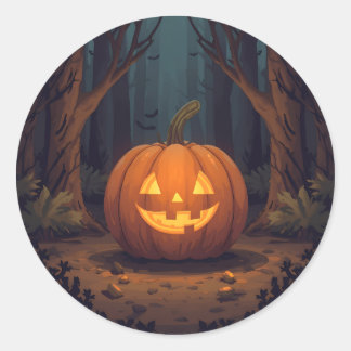 Jack O' Lantern gloeit in het bos Ronde Sticker