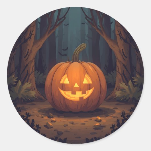Jack O' Lantern gloeit in het bos Ronde Sticker (Voorkant)