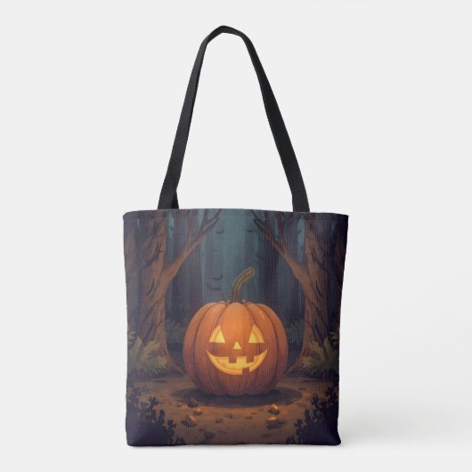 Jack O' Lantern gloeit in het bos Tote Bag (Achterkant)