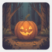 Jack O' Lantern gloeit in het bos Vierkante Sticker (Voorkant)