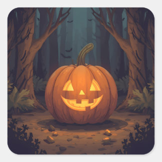 Jack O' Lantern gloeit in het bos Vierkante Sticker