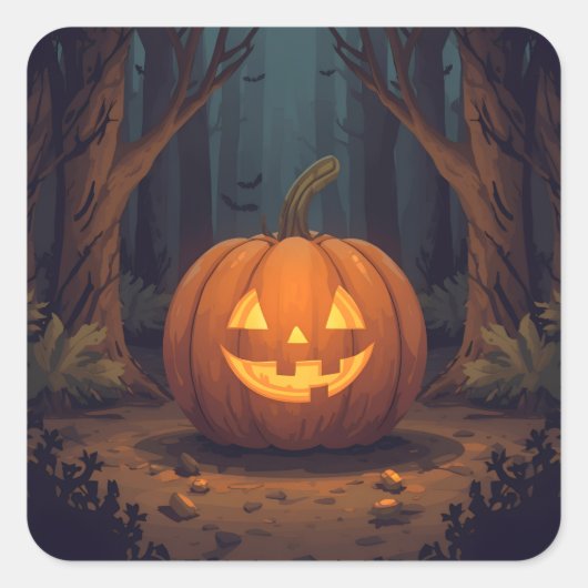 Jack O' Lantern gloeit in het bos Vierkante Sticker (Voorkant)