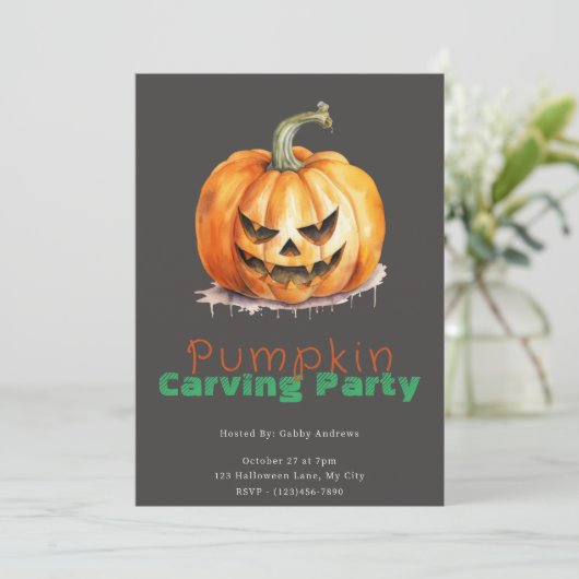 Jack-O' Lantern Grijs Pompoen Carving Party Kaart (Staand voorkant)