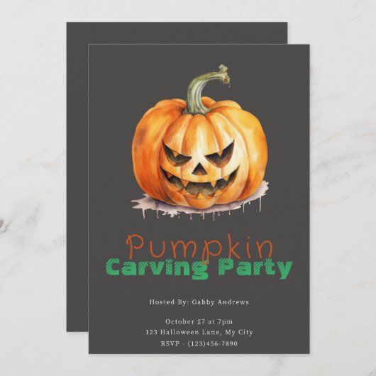 Jack-O' Lantern Grijs Pompoen Carving Party Kaart (Voorkant / Achterkant)