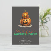 Jack-O' Lantern Grijs Pompoen Carving Party Kaart (Staand voorkant)