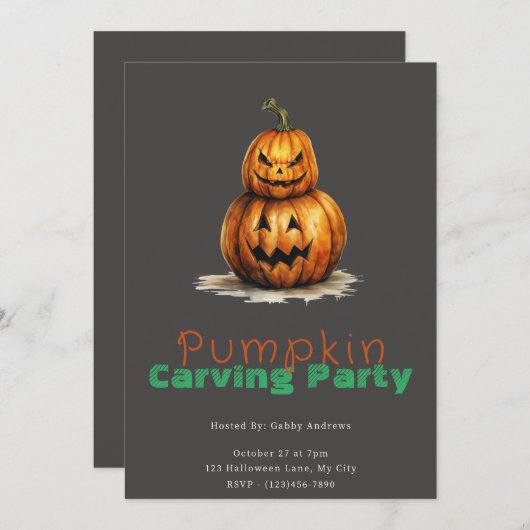 Jack-O' Lantern Grijs Pompoen Carving Party Kaart (Voorkant / Achterkant)