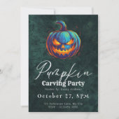 Jack-O' Lantern Groen Pompoen Carving Party Kaart (Voorkant)