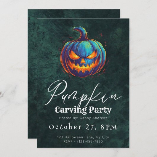 Jack-O' Lantern Groen Pompoen Carving Party Kaart (Voorkant / Achterkant)