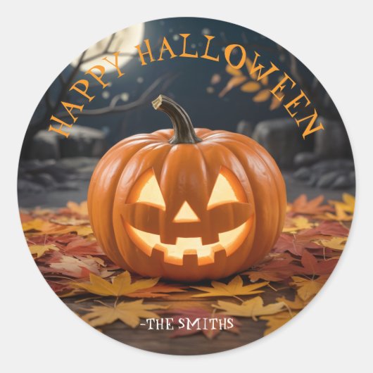 Jack O Lantern Halloween aangepaste naam sticker (Voorkant)